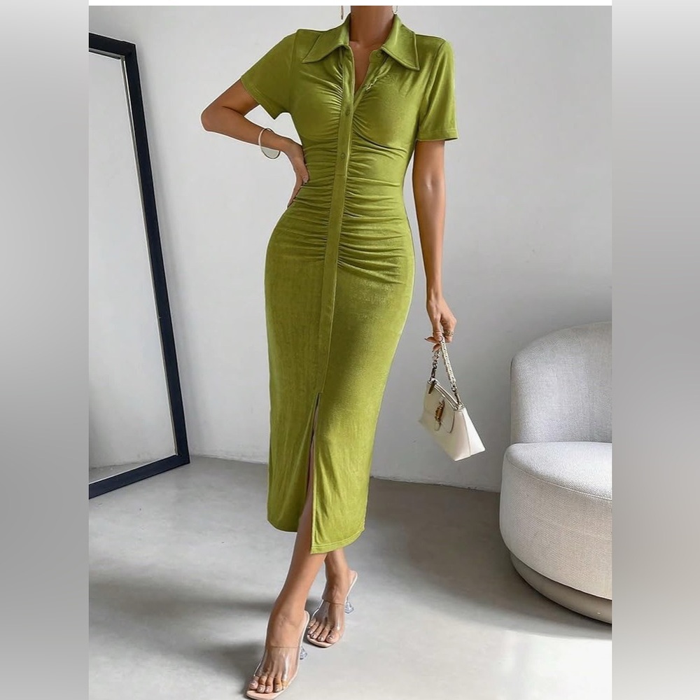Pleated Button Maxi Dress